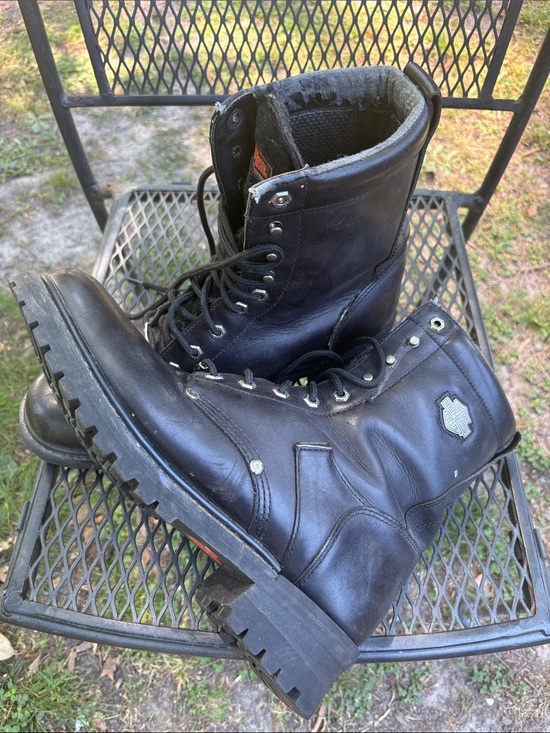 Harley-Davidson Black Leather Lace-Up Riding Boots